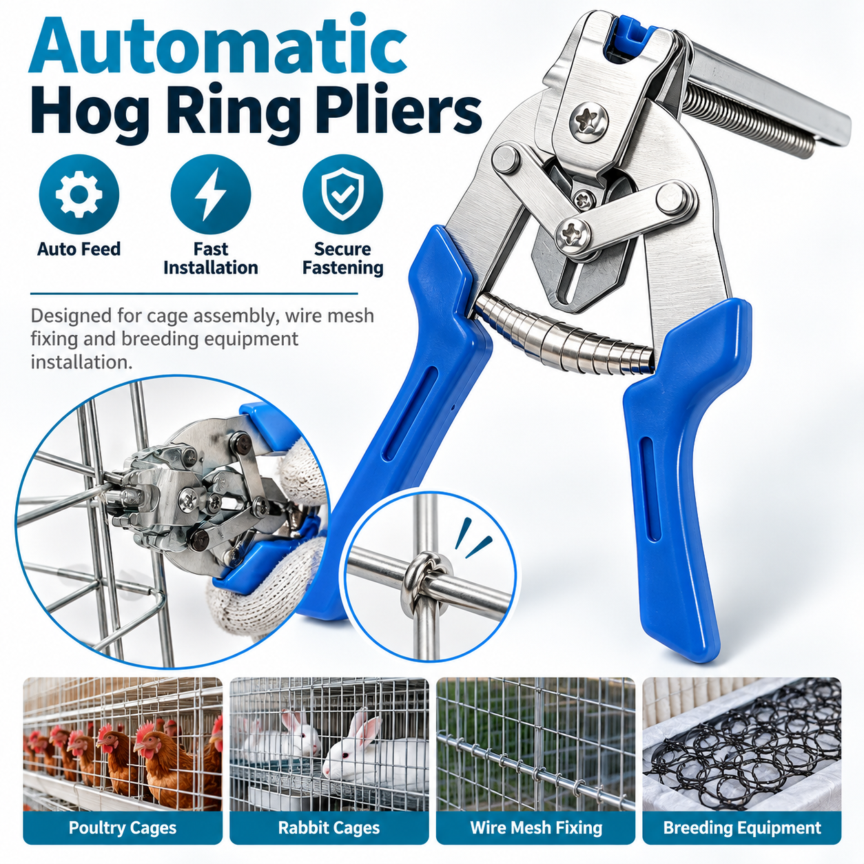 Automatic Hog Ring Pliers, M-Type Hog Rings Gun for Wire Mesh & Animal Cages