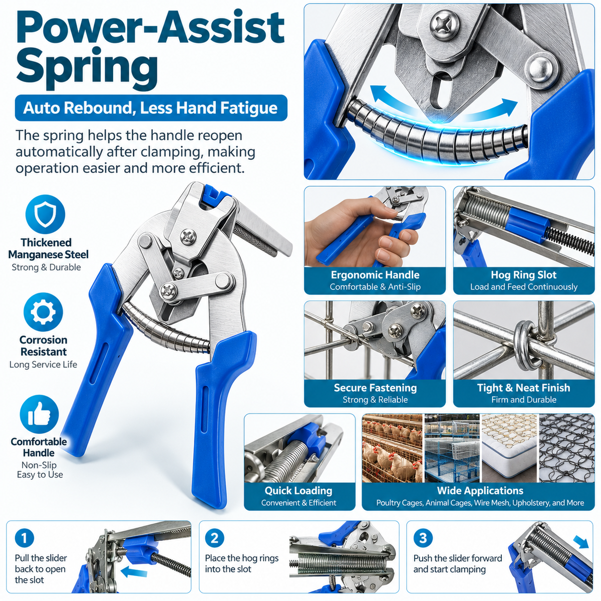 Automatic Hog Ring Pliers, M-Type Hog Rings Gun for Wire Mesh & Animal Cages